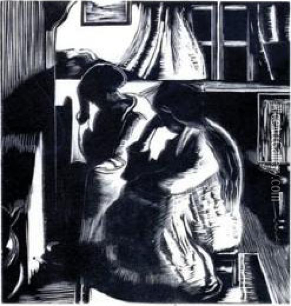 Two Women Seated By An Open Fire Oil Painting - John Nash