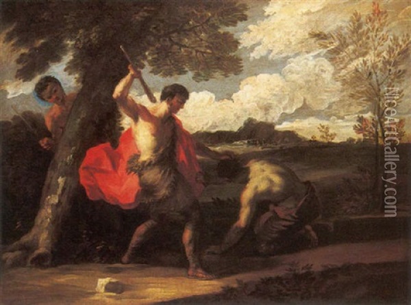 Ercole E Caco Oil Painting - Giovanni Antonio Pellegrini