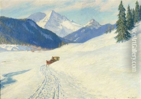 Winterliche Gebirgslandschaft Mit Einer Kutsche Oil Painting - Franz Hecker