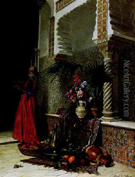 Woman In An Interior In Algiers Oil Painting - David Emile Joseph de Noter