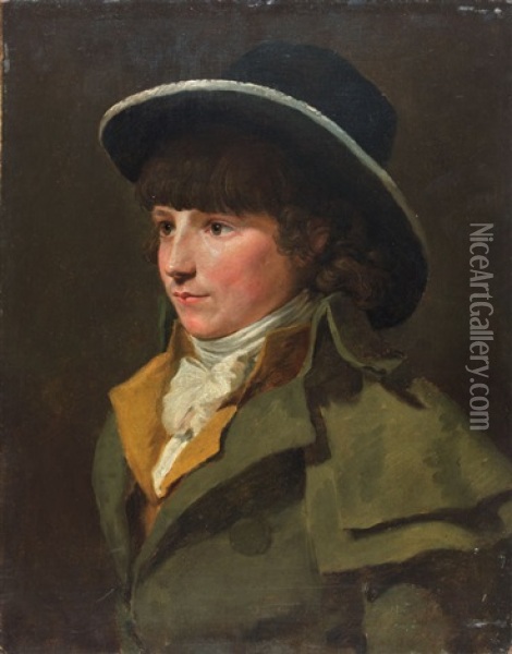 Portrait D'un Jeune Garcon Portant Un Grand Chapeau Et Un Manteau En Pelerine Oil Painting - Jacques-Laurent Agasse