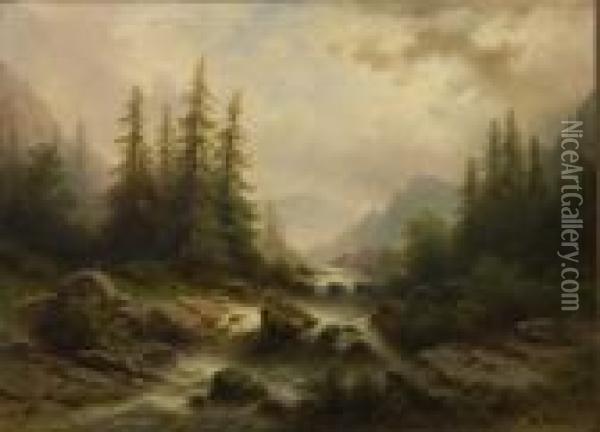Wildbachim Gebirge Oil Painting - Albert Rieger
