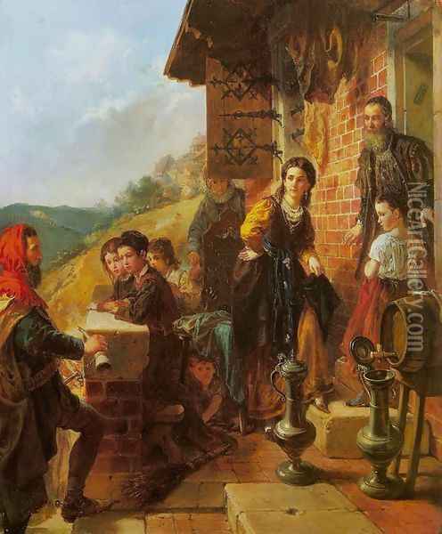 Casimir the Great Arriving to the House of his Mistress Esterka Oil Painting - Wladyslaw Luszczkiewicz