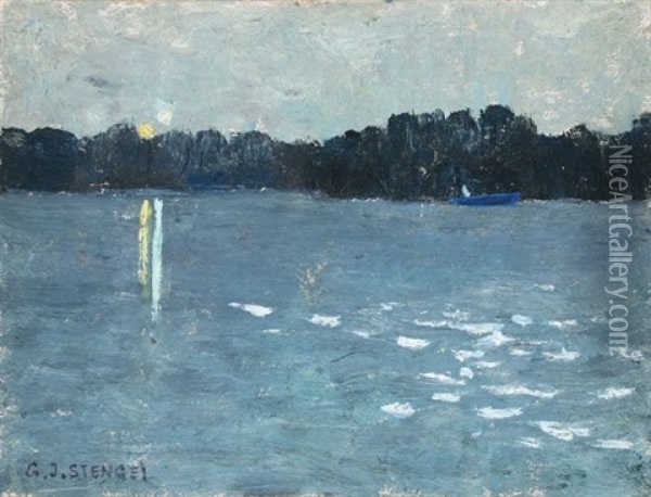 Moonlit River Scene Oil Painting - George J. Stengel