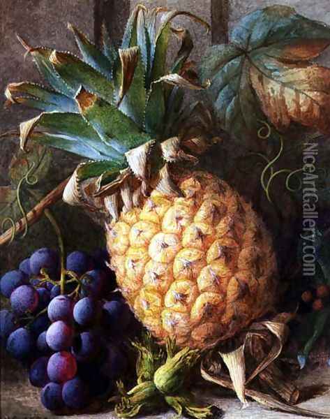 Still Life of a Pineapple and Grapes Oil Painting - Charles H. Slater
