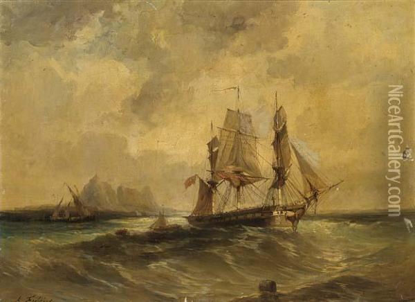 Sailing Vessels Off The Shore; Shipping Of The Coast Oil Painting - Anthony Vandyke Copley Fielding