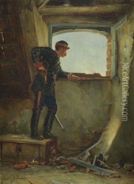Soldier On The Lookout Oil Painting - Etienne Prosper Berne-Bellecour