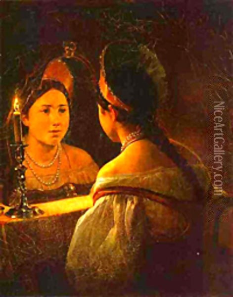 Svetlana Guessing on Her Future 1836 Oil Painting - Julia Vajda