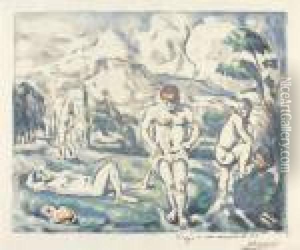 Les Baigneurs - Grande Planche Oil Painting - Paul Cezanne