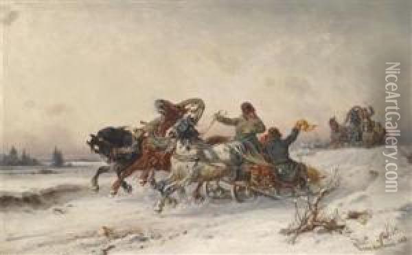 The Race Of The Trojka Oil Painting - Adolf van der Venne