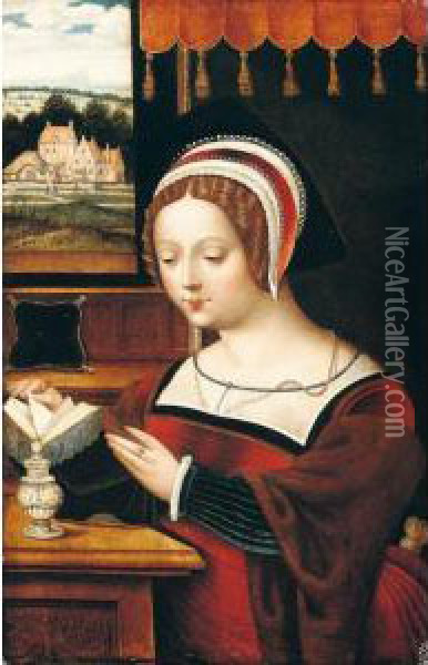 Mary Magdalene Reading, Seated Before An Open Window Oil Painting - Italian Unknown Master