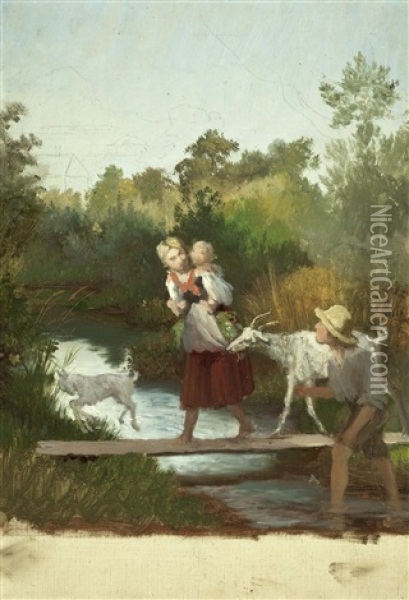 Junges Paar Mit Ziegen Oil Painting - Karl von Blaas