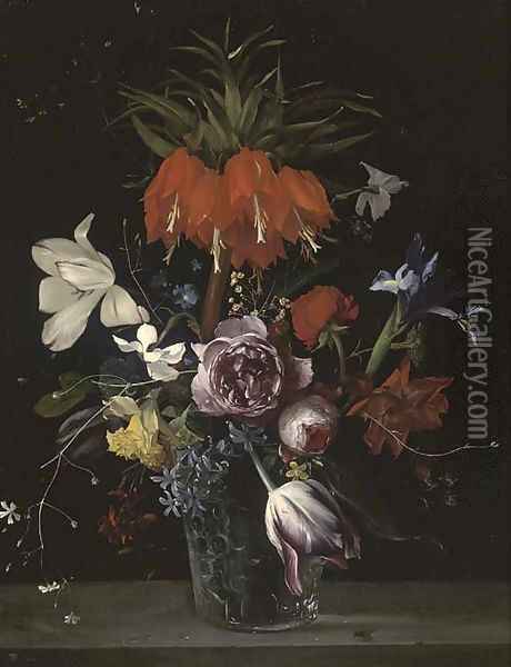 A crown Imperial lily, tulips, roses, hyacinths and other flowers Oil Painting - Ambrosius the Elder Bosschaert