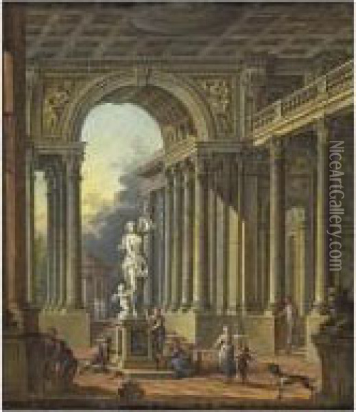 Architectures Classiques Avec Personnages Oil Painting - Jean-Baptiste Claudot De Nancy