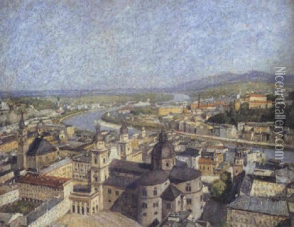 View Of Salzburg Oil Painting - Friedrich Schuz