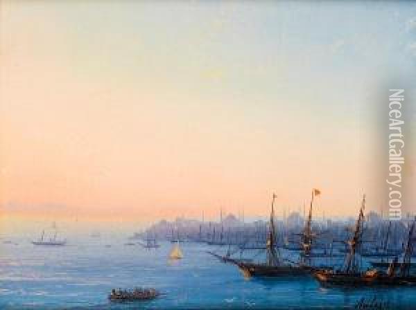 Sunset Over The Golden Horn (constantinople)from Pera Oil Painting - Ivan Konstantinovich Aivazovsky
