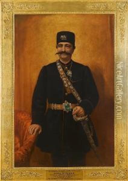 An Official Portrait Of Nasr Al-din Shah Qajar (reg. 1848-1896), Painted On The Occasion Of His Second State Visit To England In 1889 Oil Painting - John Alfred Vinter