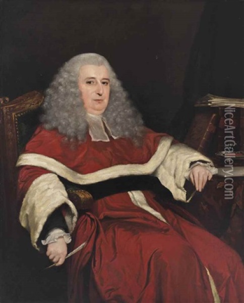 Portrait Of John Hyde (c.1737-1796), Judge Of The Supreme Court, Bengal, Three-quarter Length, In Robes And Wig, At A Writing Table Oil Painting - Robert Home
