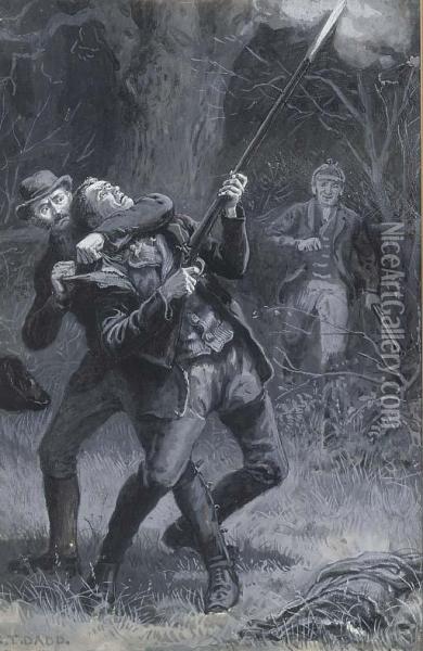 Poachers Under The Cover Of Darkness; And A Poacher Caughtred-handed Oil Painting - S. T. Dadd