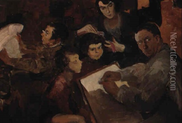 Self-portrait With His Family Oil Painting - Filip Malyavin