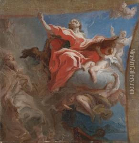 Saint John The Evangelist And Saint Augustine Of Hippo - Abozzetto Oil Painting - Carlo Innocenzo Carloni