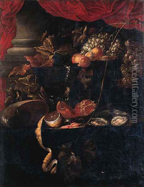 Grapes, vines, peaches and a fob-watch on a jewelry box Oil Painting - Jan Davidsz. De Heem