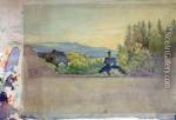 Mountain Landscape Withcottages Oil Painting - Amalie Manesova