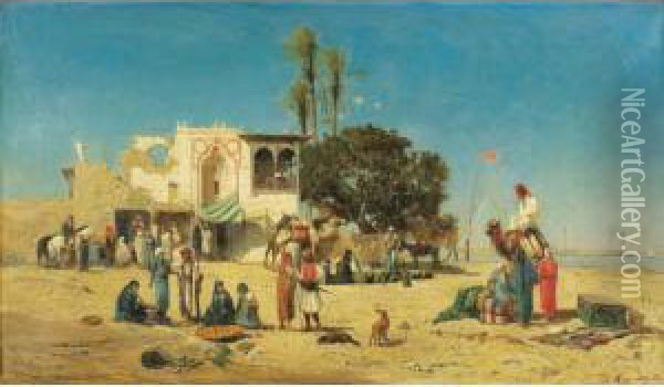 Marche Au Bord Du Nil Oil Painting - Victor Pierre Huguet
