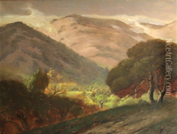 Rolling Hills And Oaks, Marin Oil Painting - Jules R. Mersfelder