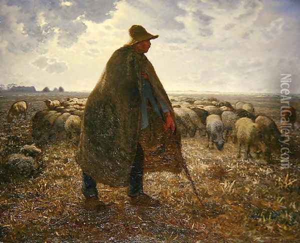 Shepherd Tending His Flock Oil Painting - Jean-Francois Millet