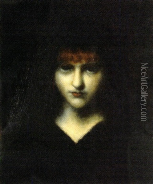 Red Haired Beauty In Black Oil Painting - Jean Jacques Henner