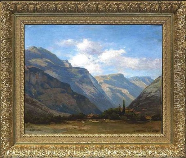 Blick In Das Sarchathal Bei Arco Im Trentino Oil Painting - Johann Wilhelm Lindlar