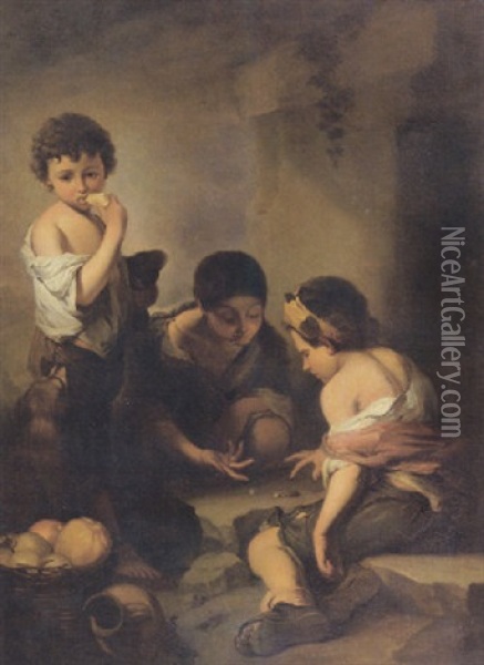 Boys Playing Dice By The Foot Of The Tree Oil Painting - Bartolome Esteban Murillo