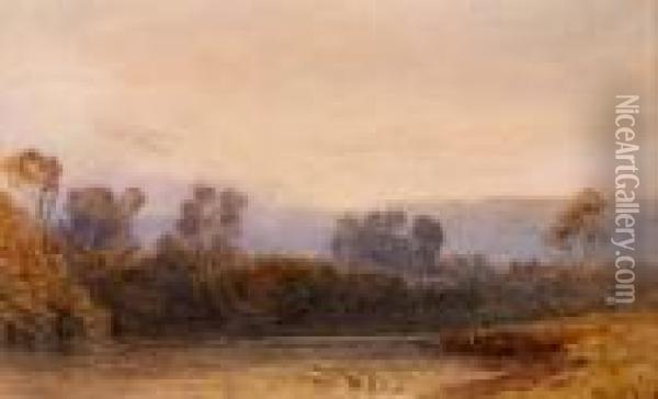 River Scene With Figure And Dog Oil Painting - George Arthur Fripp