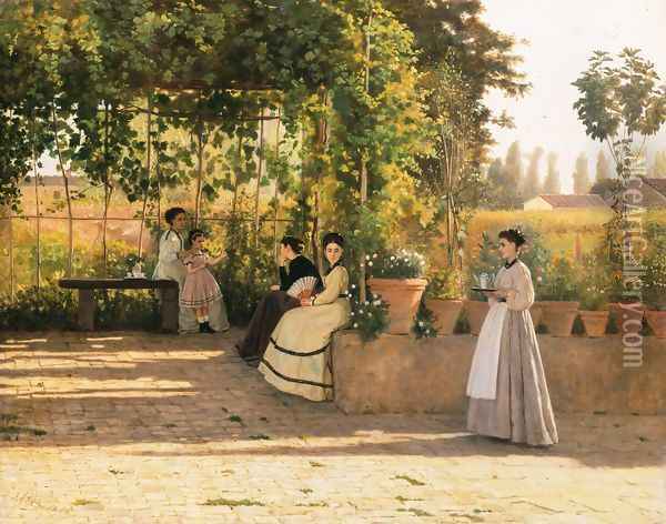 The Pergola 1868 Oil Painting - Sylvestro Lega