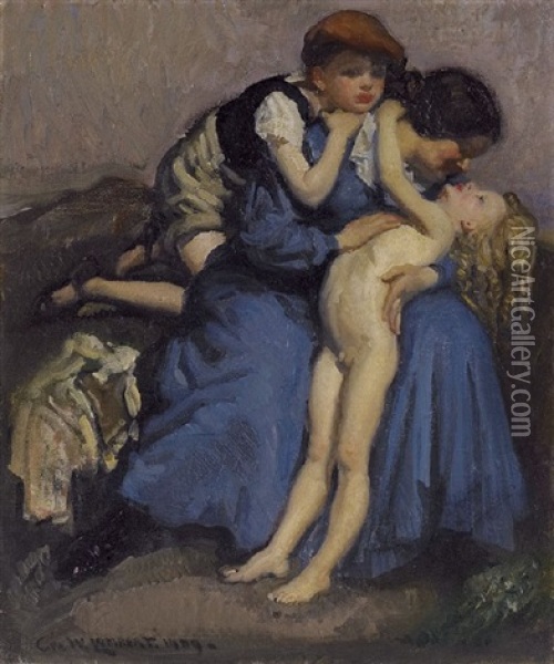 Mother And Sons Oil Painting - George Washington Lambert