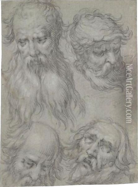 Sheet Of Studies Of Heads Of Bearded Men Oil Painting - Abraham Bloemaert