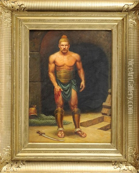 Verwundeter Gladiator In Der Arena Mit Schwert, Netz Und Helm Oil Painting - Stephan Wladislawowitsch Bakalowicz