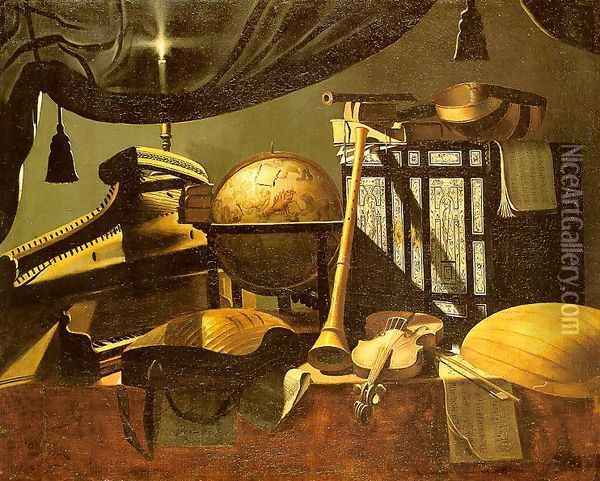 Still-Life with Musical Instruments (undated) Oil Painting - Evaristo Studio of Baschenis