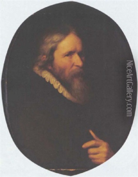 A Portrait Of A Bearded Man Wearing A Black Coat With A White Collar Oil Painting - Abraham de Vries