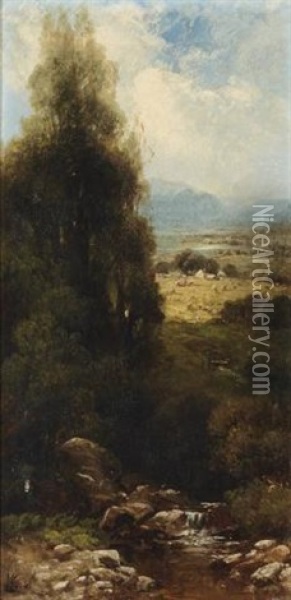 (i) The Mohawk Valley Near Little Falls (ii) The Berkshire Hills, Massachusetts: The Ledge, Lenox Oil Painting - Andrew Melrose