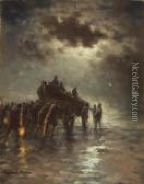 ''launching The Lifeboat'' Oil Painting - Edward Moran