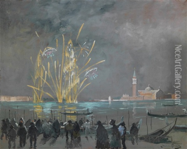 Fireworks Oil Painting - Italico Brass