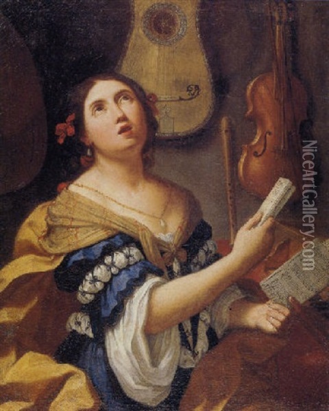 Personification Of Music Oil Painting - Elisabetta Sirani