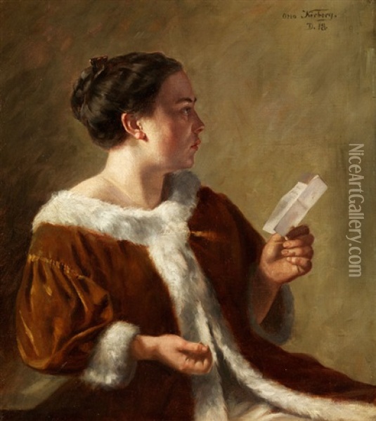 Dame In Pelzverbramtem Mantel Oil Painting - Otto Kirberg