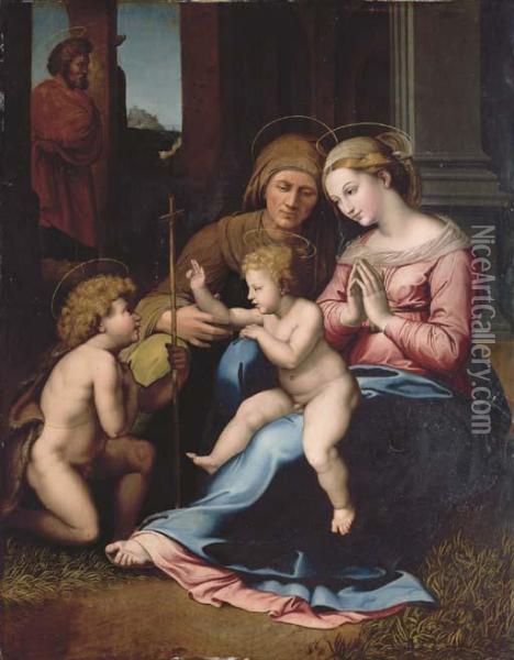 The Holy Family With The Infant Saint John The Baptist And Saint Elizabeth Oil Painting - da Imola (Francucci)