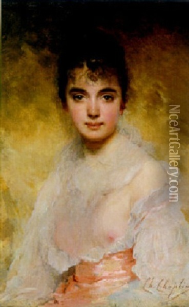 Portrait Of A Young Woman Oil Painting - Charles Joshua Chaplin