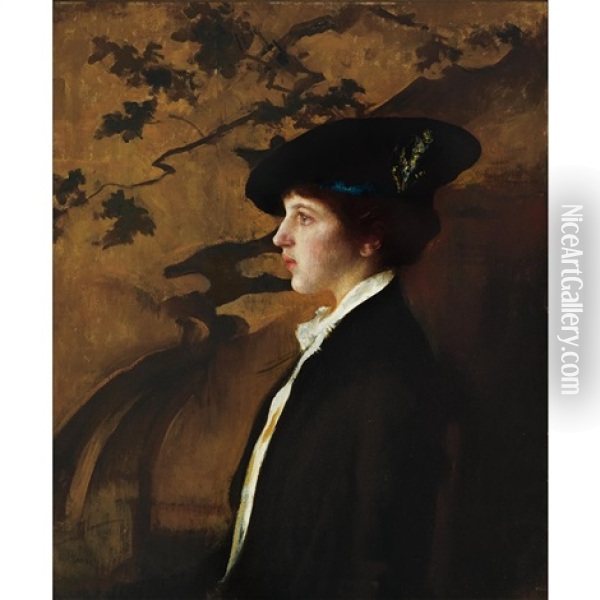 Mary With A Black Hat Oil Painting - Edmund Charles Tarbell