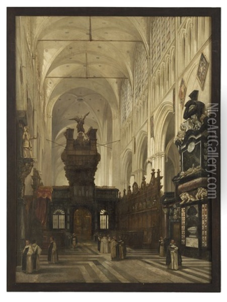 St. Sauveur Cathedral, Bruges, Belgium Oil Painting - Adrien Dauzats