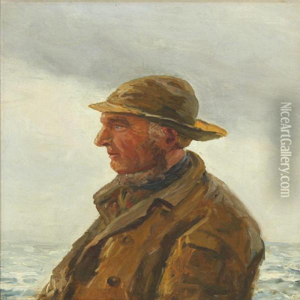 Portrait Of A Fisherman Oil Painting - Holger Peter Svane Lubbers